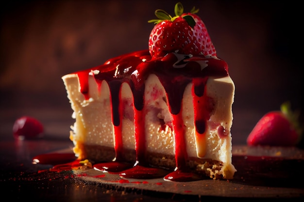 Una fetta di cheesecake con sopra una fragola