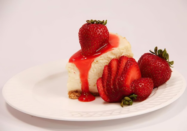 Una fetta di cheesecake con sopra una fragola