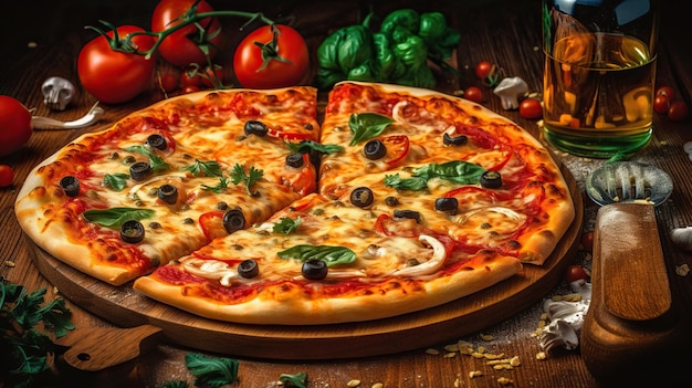 Una fetta di delizia Colori luminosi e vibranti della gustosa pizza Cucina italiana