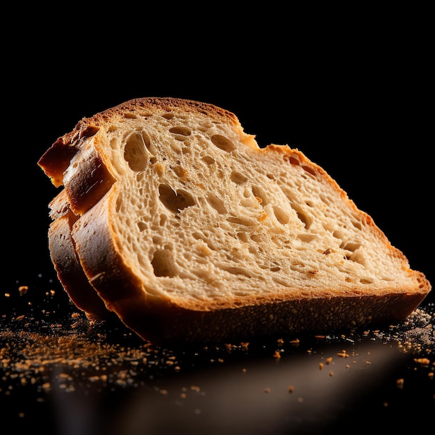 una fetta di pane su una superficie nera