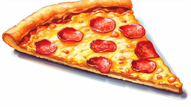 Una fetta di pizza ai peperoni cartone animato dettagliato clipart bianco sfondo generativo ai