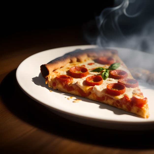 Una fetta di pizza appena fatta su un piatto