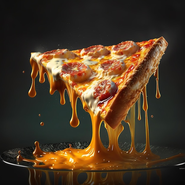 Una fetta di pizza con sopra formaggio fuso e peperoni.