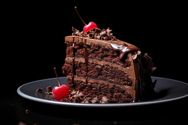 Una fetta di torta al cioccolato con la glassa al cioccolate sopra