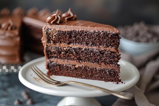 Una fetta di torta al cioccolato con una forchetta accanto