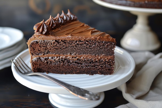 Una fetta di torta al cioccolato con una forchetta accanto