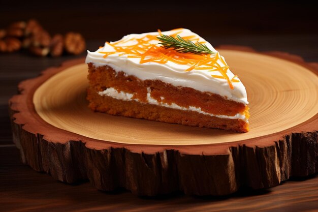 Una fetta di torta di carota si trova su un piatto con una tazza di caffè
