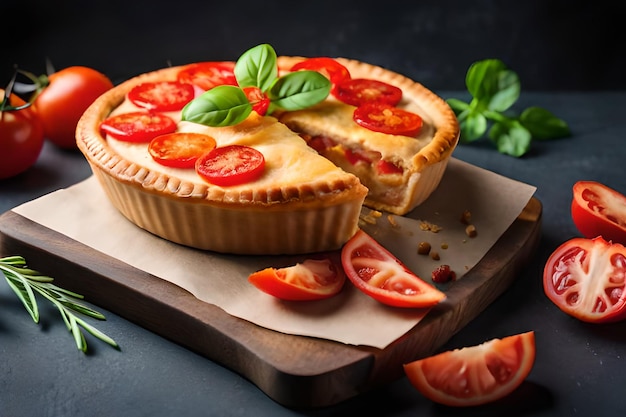 Una fetta di tortino di pomodoro con una fetta tolta