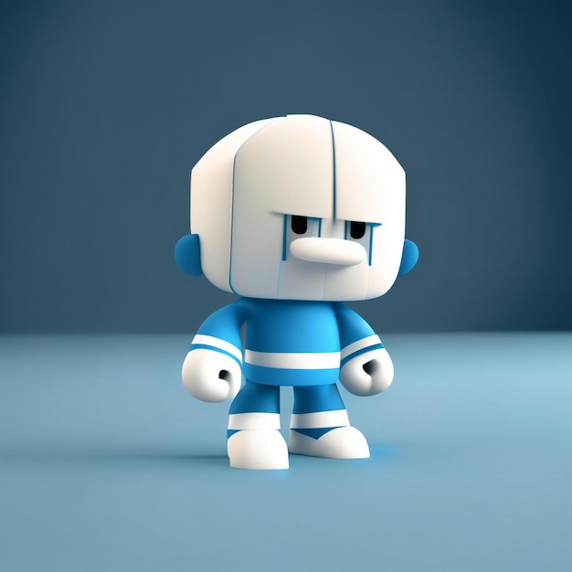 una figura giocattolo con un vestito blu e una cintura bianca con la scritta "arrabbiato".