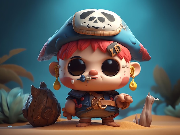 Una figura giocattolo di un pirata con un cappello e un teschio sopra.