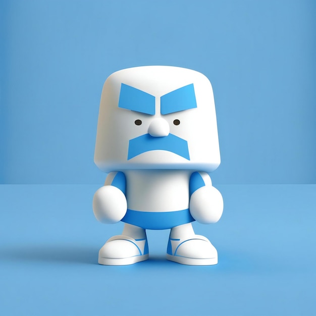 una figura LEGO bianca e blu con una maglietta blu sopra