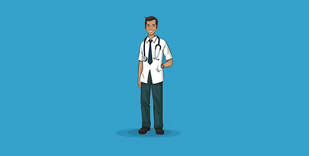 una figura medica animata con uno stetoscopio e un'uniforme blu