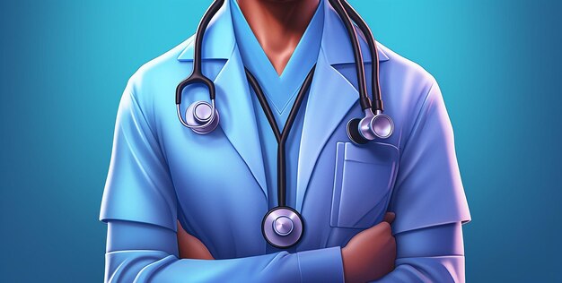 una figura medica animata con uno stetoscopio e un'uniforme blu