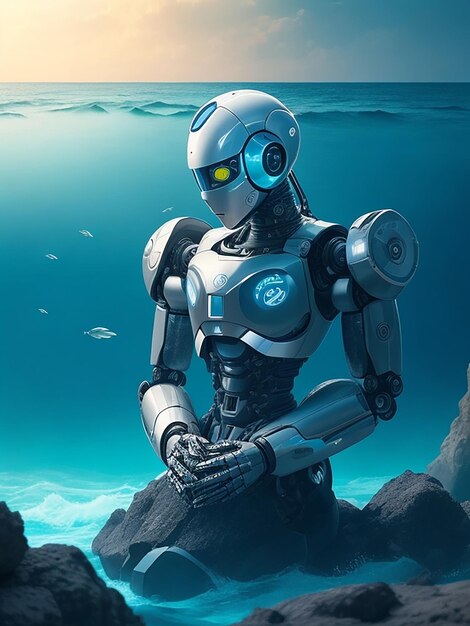 Una figura robotica che mostra comprensione, circondata da un mare di compassione