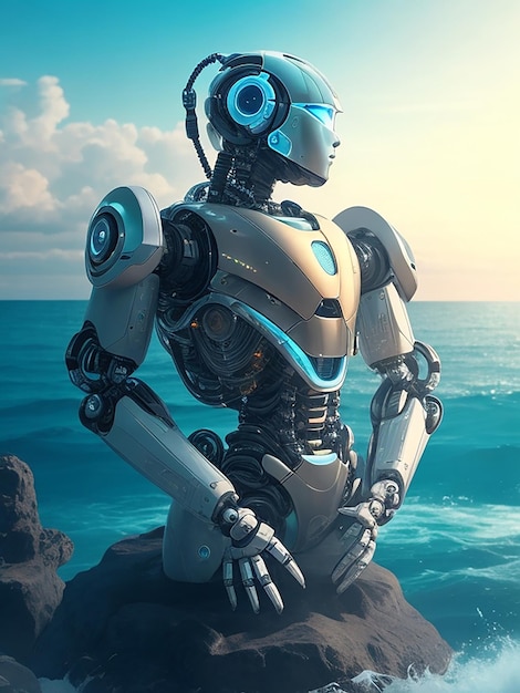 Una figura robotica che mostra comprensione, circondata da un mare di compassione