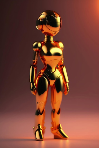 Una figura robotica d'oro con una testa nera e una testa nera.