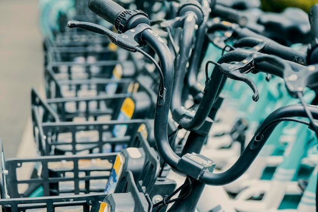 Una fila di biciclette è allineata in fila