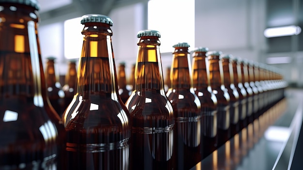 una fila di bottiglie di birra appoggiate su un tavolo