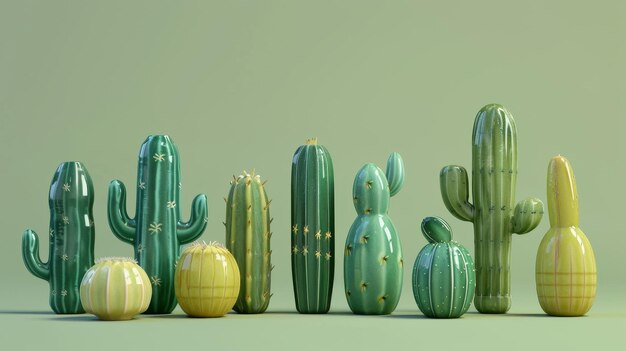 Una fila di cactus drendered con un tocco hipster AI generato illustrazione