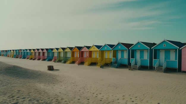 Una fila di capanne sulla spiaggia