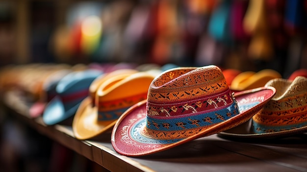 una fila di cappelli colorati con la parola cappello su di loro