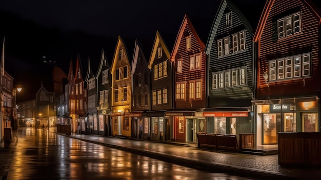 Una fila di case di legno a Bergen, in Norvegia