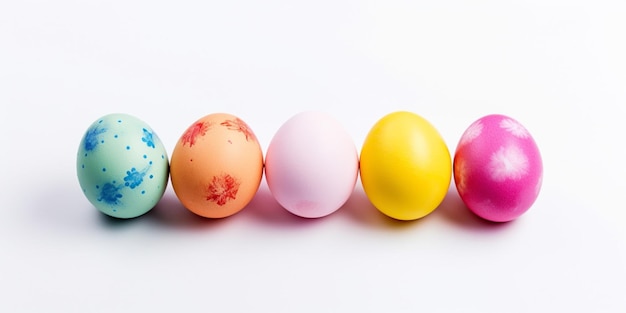 Una fila di colorate uova di pasqua con la parola pasqua sul fondo.