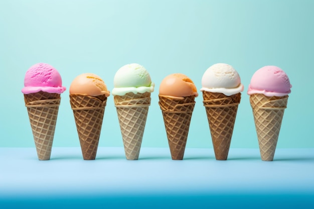 Una fila di coni gelato con uno che dice "gelato" sopra