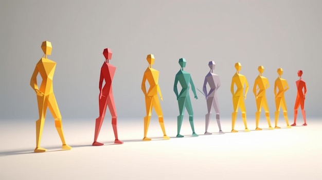 Una fila di figure di plastica colorate con una di esse etichettata "la parola" sul davanti.