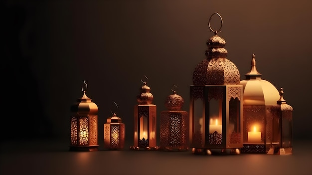 Una fila di lanterne con testo arabo che legge la tecnologia generativa ai del ramadan