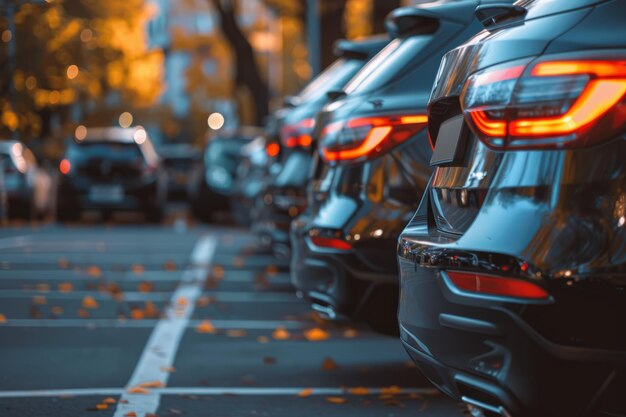 Una fila di macchine parcheggiate in City Street