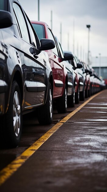 Una fila di macchine parcheggiate in un parcheggio