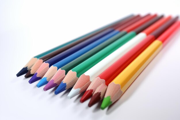Una fila di matite colorate è allineata in fila.