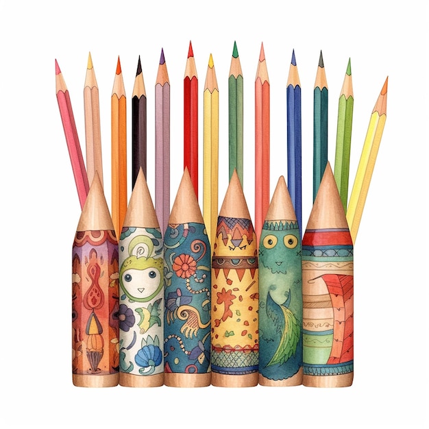 una fila di matite di colori diversi e la parola male su di loro.
