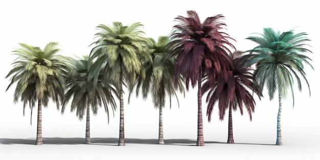 Una fila di palme con colori diversi