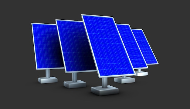 Una fila di pannelli solari è allineata in fila.