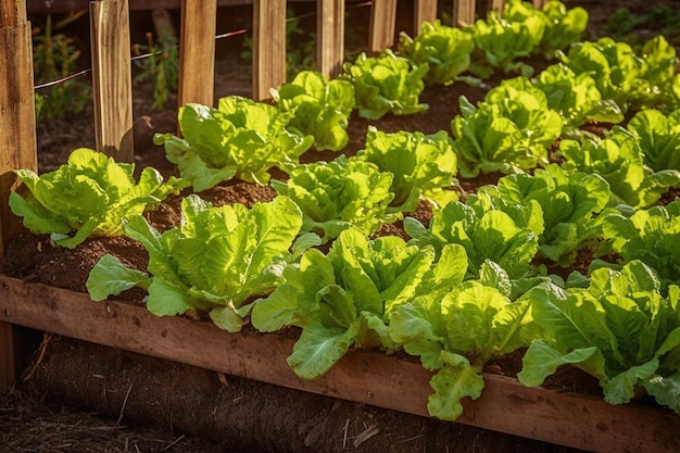 Una fila di piante di lattuga in un giardino