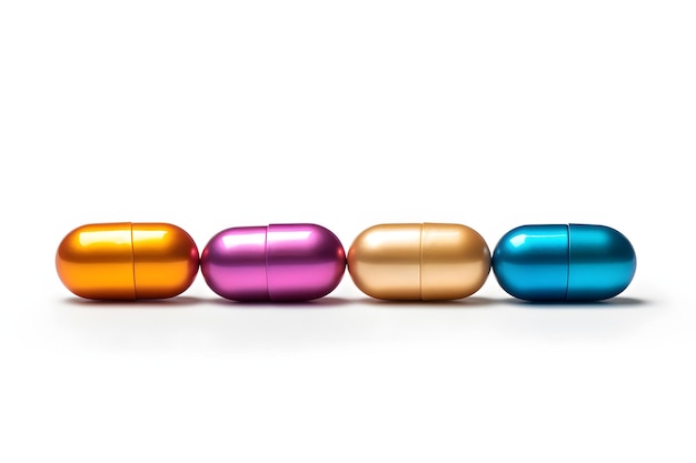 Una fila di pillole colorate con una che dice "la parola" su di essa "