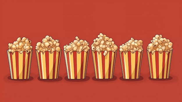 Una fila di popcorn su uno sfondo rosso