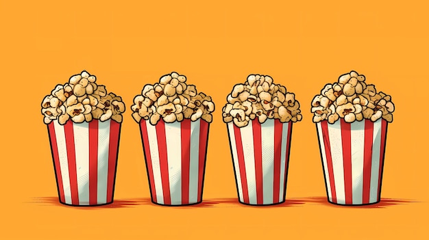 Una fila di popcorn su uno sfondo rosso