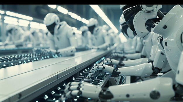 Una fila di robot in fabbrica