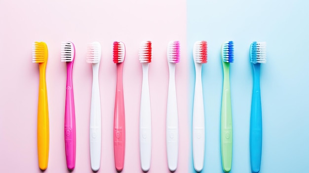 Una fila di spazzolini da denti con colori diversi