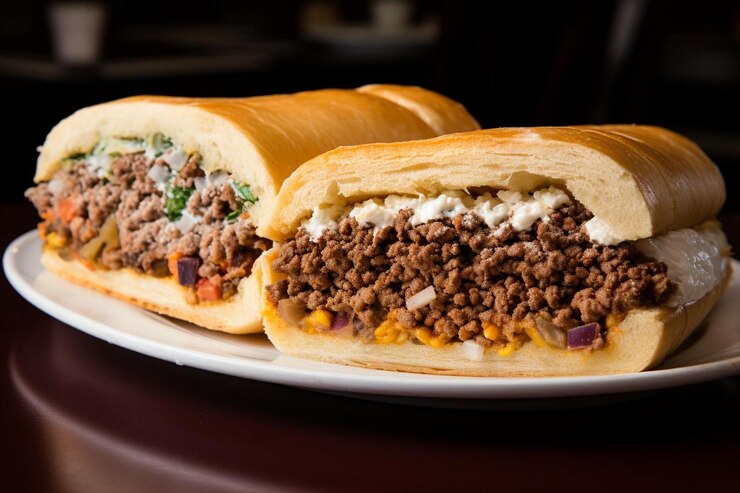Foto una fila di tortas fatte con carni diverse