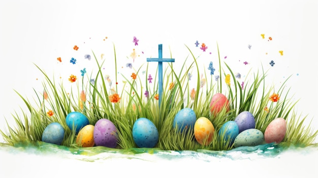 una fila di uova di Pasqua decorative, ciascuna dipinta con disegni intricati e colori vivaci