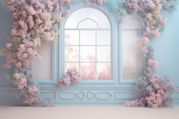 Una finestra con dei fiori sopra