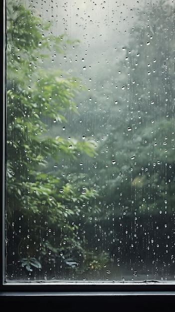 Una finestra con gocce di pioggia sul vetro
