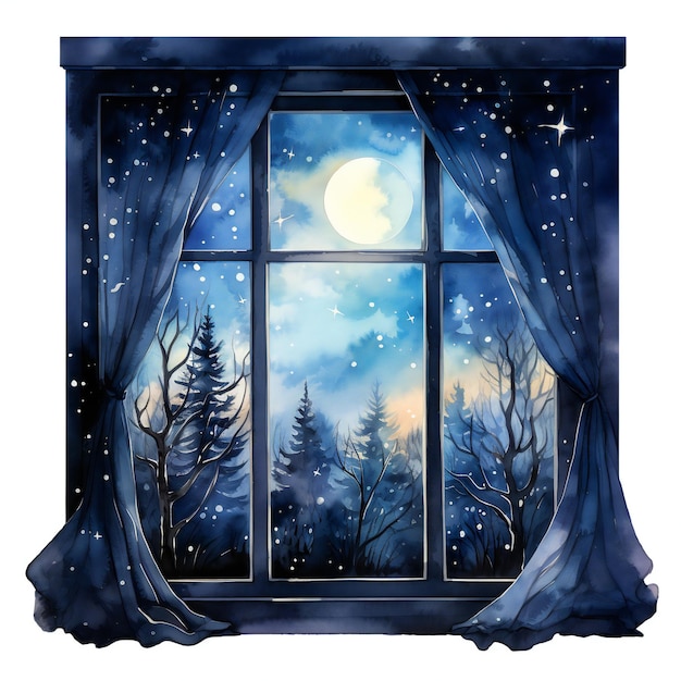una finestra con una tenda che dice " la luna " su di essa.