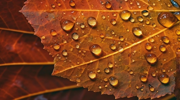 Una foglia con gocce d'acqua su di essa