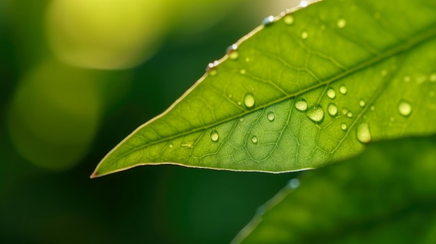 Una foglia con gocce d'acqua su di essa