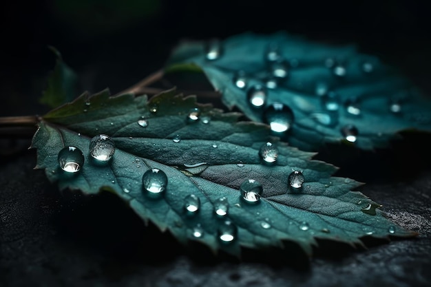 Una foglia con gocce d'acqua su di essa